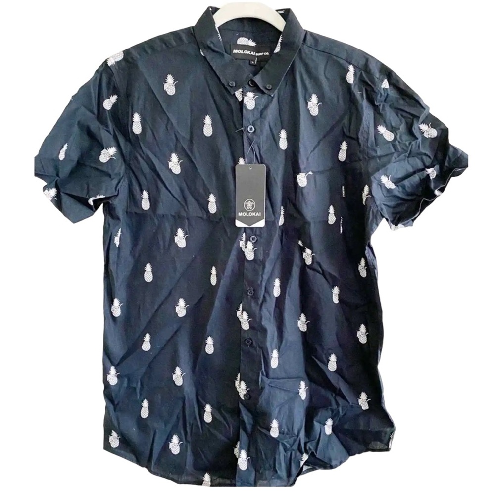 Molokai Surf Co Black Button Up w/  Pineapple print Large